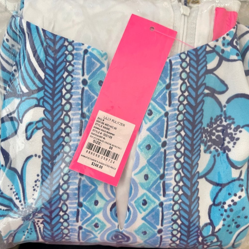 Lilly Pulitzer Donna Maxi Romper Succulent Blue Coronado Crab - Size 0 - $248 - Picture 2 of 8
